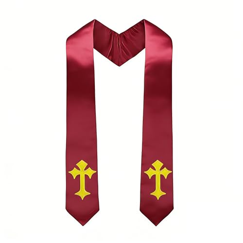 Choir Stole with Cross Embroidery for Church, Ideal for Costume,72" - color: Maroon