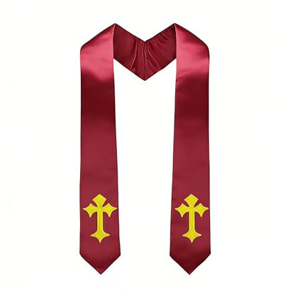 Choir Stole with Cross Embroidery for Church, Ideal for Costume,72" - color: Maroon