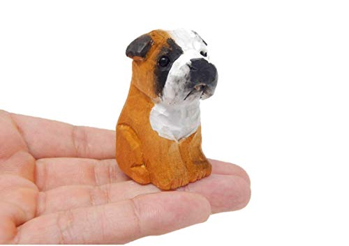 Selsela English Bulldog Wooden Figurine – Hand-Carved Miniature Puppy Dog Statue, Small Pet Canine Sculpture, Handmade Home Decor & Collectible Gift - style: English Bulldog