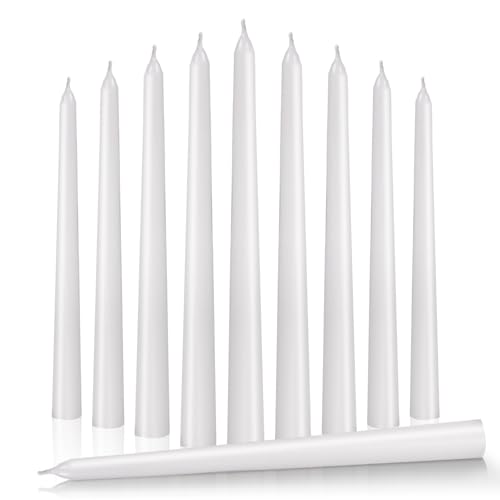 KONNI White Taper Candles, 10 Inch Long Tapered Candle, 10 Pack - color: White