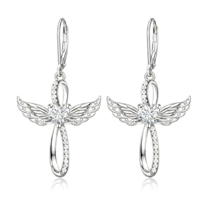 Cross Earrings for Women 925 Sterling Silver Cross Dangle Leverback Drop Earrings Christian Religious Jewelry Gifts Hypoallergenic