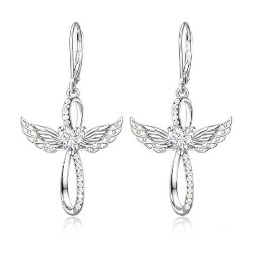 Cross Earrings for Women 925 Sterling Silver Cross Dangle Leverback Drop Earrings Christian Religious Jewelry Gifts Hypoallergenic