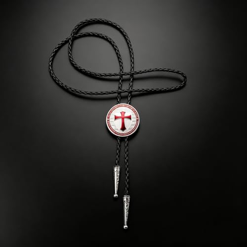 Fashionable Cross Bolo Tie Multi-Color Cross Shield Necktie - color: Red