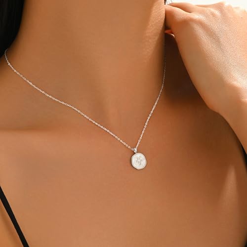 925 Sterling Silver Mother of Pearl Cross Necklace for Women - color: Silver- Sequins