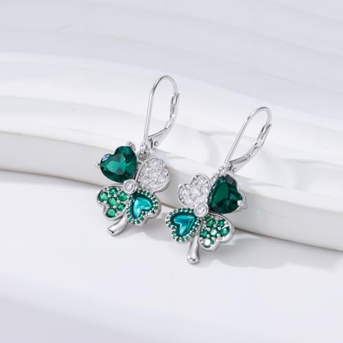 Dorunmo 925 Sterling Silver Dangle Drop Earrings for Women Holiday Earrings Hypoallergenic Halloween Christmas Jewelry Festival Gifts for Women - style: St. Patrick's Day-Clover-04