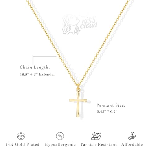 Cross Necklace for Women, Dainty 14K Gold Plated CZ Pendant - color: Gold-dainty plain cross