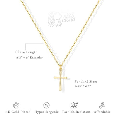 Cross Necklace for Women, Dainty 14K Gold Plated CZ Pendant - color: Gold-dainty plain cross