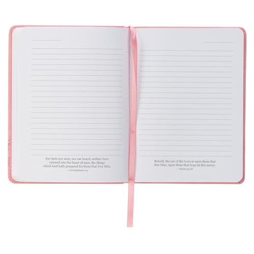 Christian Art Gifts Inspirational Handy-sized Journal, He Restores My Soul Wide Ruled Notebook, Psalm 23:3 Bible Verse, Pink Vegan Leather Floral, 240 Lined Pages w/scripture, (7.2” x 5.4” x .75”)