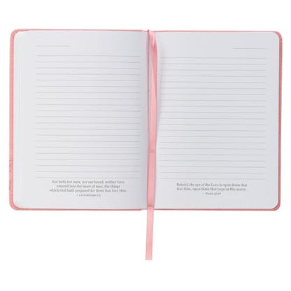 Christian Art Gifts Inspirational Handy-sized Journal, He Restores My Soul Wide Ruled Notebook, Psalm 23:3 Bible Verse, Pink Vegan Leather Floral, 240 Lined Pages w/scripture, (7.2” x 5.4” x .75”)