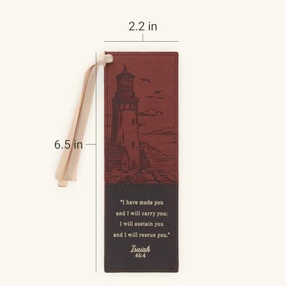 Christian Art Gifts Faux Leather Scripture Bookmark: I Will Carry You - color: Brown Lighthouse/Carry You