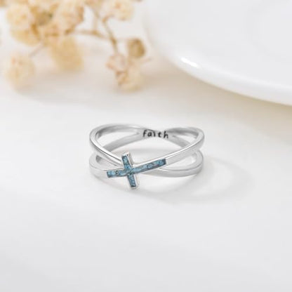 Cross Rings 925 Sterling Silver for Women Christian Religious Jewelry Faith Gifts for Mom Wife Girlfriend Her - color: White-2