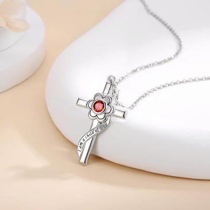 I am a Child of God Necklace - 925 Sterling Silver Birthstone Flower Cross Pendant Religious Jewelry Baptism First Communion Confirmation Gifts for Girls - style: Jan