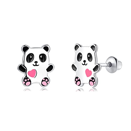 Butterfly Ladybug Unicorn Sloth Flamingo Dog Cat Turtle Angel Koala Daisy Panda Stud Earrings for Girls Women - Sterling Silver Hypoallergenic Animal Earrings with Secure Screw Backs - color: Panda