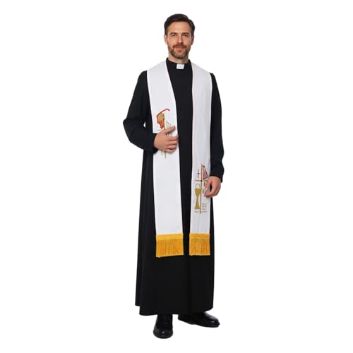 BLESSUME Priest Reversible Stole Embroidered Clergy Stole with Tassels Church Minister Pastor Wedding Shawls - color: White and Red