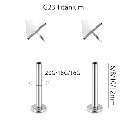 1 Pairs G23 Titanium 20G/18G/16G Press Fit Threadless Push Pop Top 4mm Flat Back Piercing Lip Stud Earring Labret Monroe Lip Ring Tragus Cartilage Bar Lehgth 6mm-12mm - color: 1 Pair Triangle