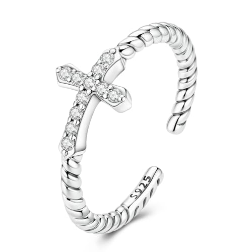 LAZA 925 Sterling Silver Ring for Women Statement Adjustable Open Ring - color: Cross Braid