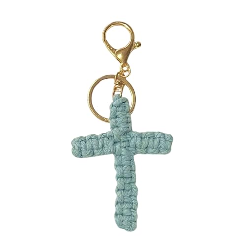 Pingyongchang Handmade Weave Cross Keychain Boho Macrame Jesus Christian Charm Keychain for Women Men - color: Blue