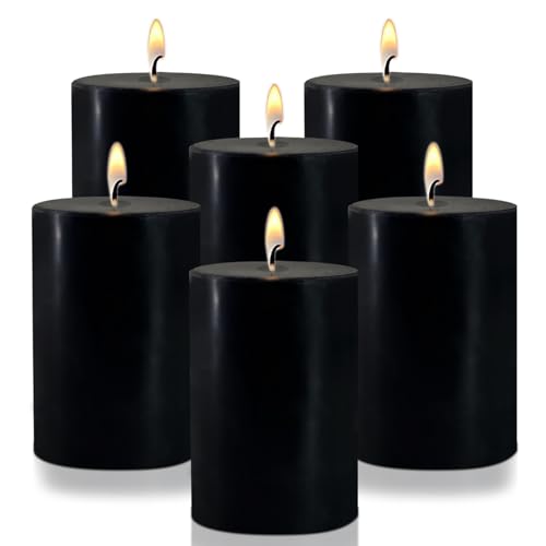 2.75x3.25 Inch Black Pillar Candles Set of 6 - Decorative Unscented, Long Burning Dripless Candle for Home Table Decor, Smokeless Large Pillar Candles for Wedding, Dinner, Halloween, Christmas Decor - color: Black