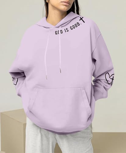 FAYALEQ Christian Sweatshirt For Women God Is Good Hoodies Graphic Tops - color: Purple, size: Small