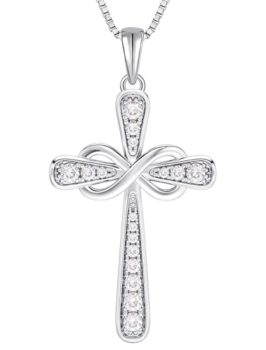 YL 925 Sterling Silver Cross Necklace for Women Halo Infinity Pendant Cubic Zirconia Jewelry for Mom - color: 04-zirconia-Apr