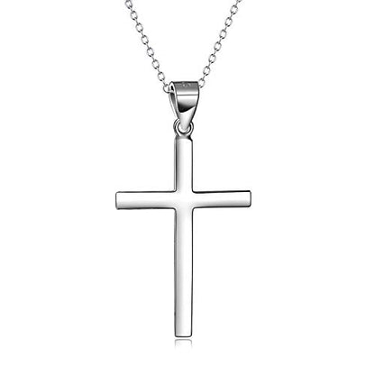 POPLYKE Cross Necklace 925 Sterling Silver Cross Pendant for Men Women - style: B-18" Silver