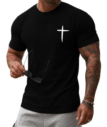 KESIHAN Christian Henley T Shirts for Men Cross Graphic Faith Casual Tee - color: Black-6, size: XX-Large
