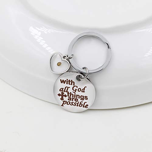 Uloveido Stainless Steel Faith Cross Keychain & Jesus Loves Me Christian Keyring Mustard Seed Charms Religious Jewelry - style: With God-heart