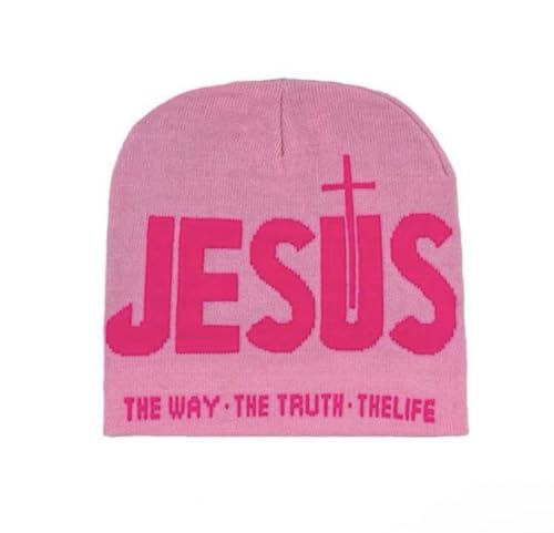Jesus The Way The Truth The Life Beanie Knit Winter hat Religious Christian Faith Multiple Colors - color: Pink