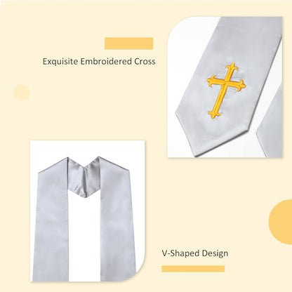 Clergy Stole & Choir Stole with Embroidered 60/72" - color: Gray, size: 60 inch