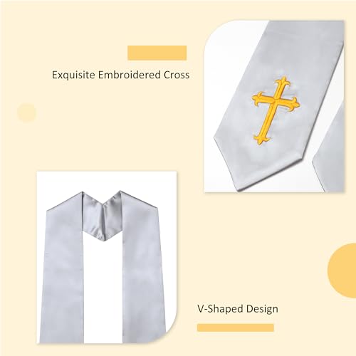Clergy Stole & Choir Stole with Embroidered 60/72" - color: Gray, size: 72 inch