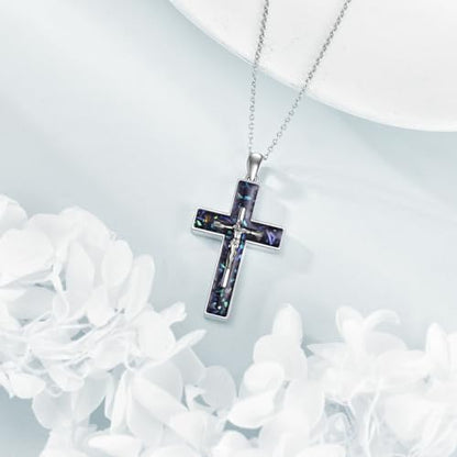 YFN Cross Necklace Sterling Silver Religious Cross Pendant Jewelry Christian Gifts for Women Men - style: A. Crucifix Abalone Shell