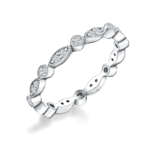 Moissanite Wedding Bands Crisss Cross/Curve/Wishbone Eternity Rings for Her - color: C. Marquise Round - Full Eternity Moissanite