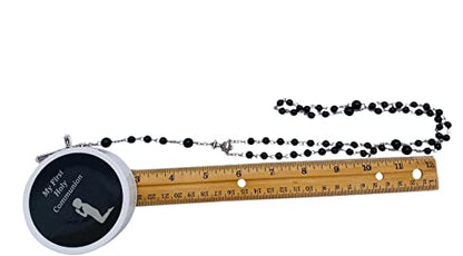 First Communion Rosary Set with Glass Black Beads Metal Crucifix