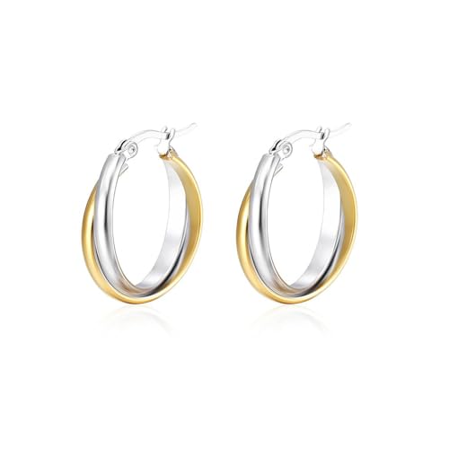 Criss Cross Hoop Earring for Women,24mm Wide Intertwined Round Hoops Jewelry - color: Tow Tone