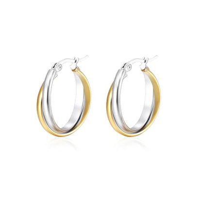 Criss Cross Hoop Earring for Women,24mm Wide Intertwined Round Hoops Jewelry - color: Tow Tone