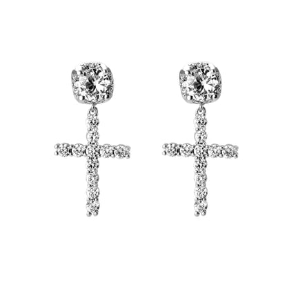 JINAO Cross Hoop Dangle Earrings for Men Women - color: Big Diamond-Silver