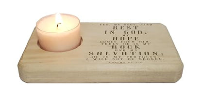 Christ Gift Spiritual Bible Verse Wood Tea Light Candle Holder with Bible Verse Christian Gift Home Decor (Psalms 62:5-6) - color: Psalms 62:5-6