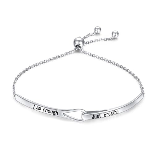 Sterling Silver Engraved Inspirational Adjustable Infinity Bracelet Graduation Gift for Mother Sister Best Friend Jewelry for Women - style: I am enough