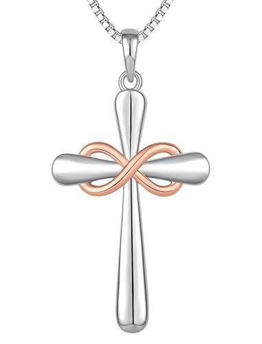 YL Cross Necklace 925 Sterling Silver Infinity Pendant Ankh Criss Jewelry for Women - color: C: 18k rose gold