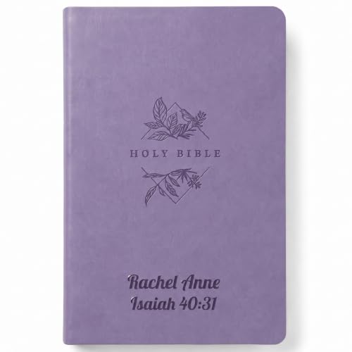 Printualist Personalized NLT Thinline Bible, Custom Engraved Name and Scripture Reference, New Living Translation Text, Botanical Faux Leather Christian Gift for Devotion and Church, Lavender - color: Lavender