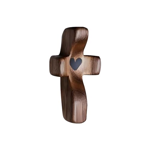 Cross My Heart/Encouragement Gift Wood Comfort Pocket Prayer Cross for Clutching, Clinging and Praying Christian Religious Gift - color: Black Walnut