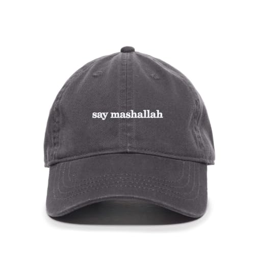 DSGN By DNA Say Mashallah Embroidered Hat Islamic Muslim Faith Inspired Cotton Baseball Cap Adjustable Dad Hat for Men&Women - color: Charcoal