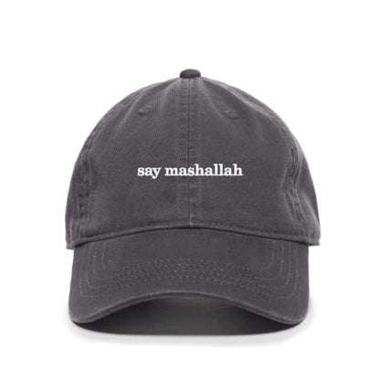 DSGN By DNA Say Mashallah Embroidered Hat Islamic Muslim Faith Inspired Cotton Baseball Cap Adjustable Dad Hat for Men&Women - color: Charcoal