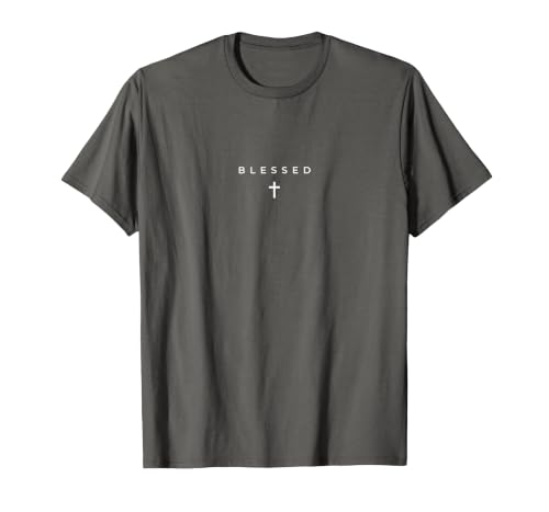 Blessed Cross Subtle Christian Minimalist Religious Faith T-Shirt - color: Asphalt Grey, size: 4X-Large