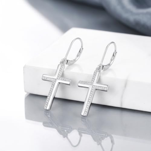 Cross Earrings for Women 925 Sterling Silver Cross Dangle Leverback Drop Earrings Christian Religious Jewelry Gifts Hypoallergenic
