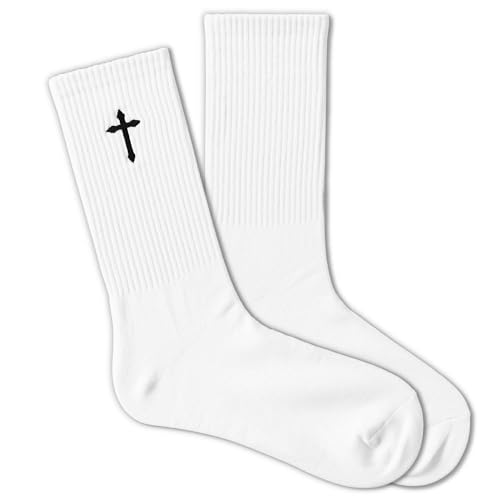 Christian Socks for Men, Biblical Crew Socks Gifts for Dad Grandpa Husband 3 - color: White Cross