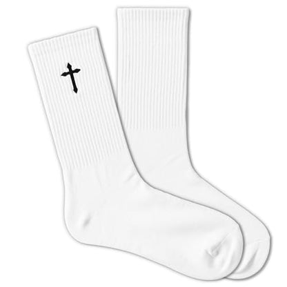 Christian Socks for Men, Biblical Crew Socks Gifts for Dad Grandpa Husband 3 - color: White Cross