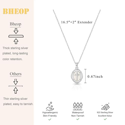 Bheop Cross Necklace for Women, 14K Gold Silver Enamel Pendant Necklace - color: Silver