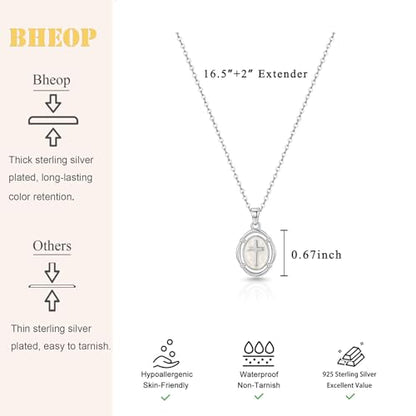 Bheop Cross Necklace for Women, 14K Gold Silver Enamel Pendant Necklace - color: Silver