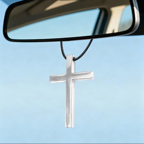 Cross for Car Mirror Hanging, Rearview Mirror Cross, Premium Alloy Cross Car Hanging Ornament, Auto Accessories Metal Vehicle Charm and Pendant Decoration Fit for Truck, Home Decor (Silver) - color: Silver